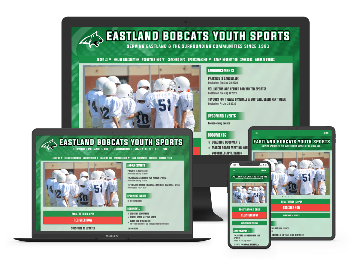 sports website builder on different devices including mobile friendly