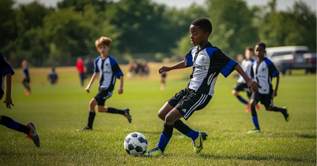 Youth soccer team playing on the field during a game