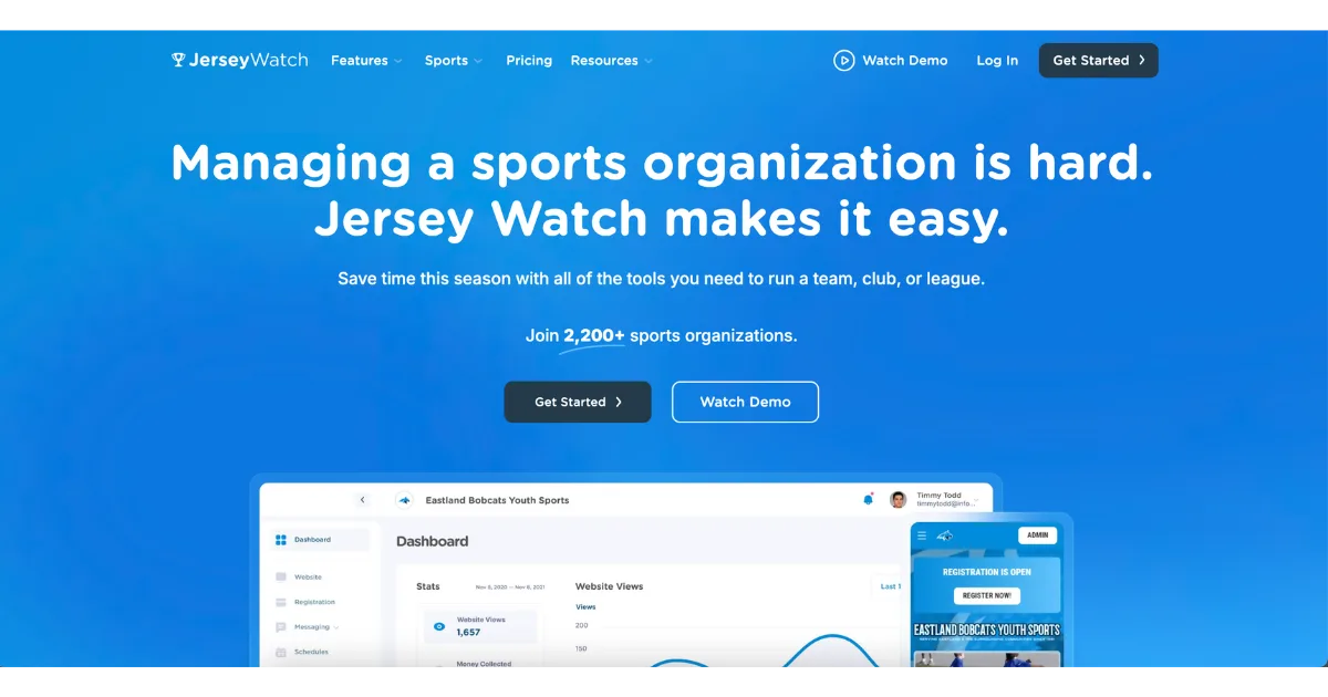 A screenshot of Jersey Watch's homepage