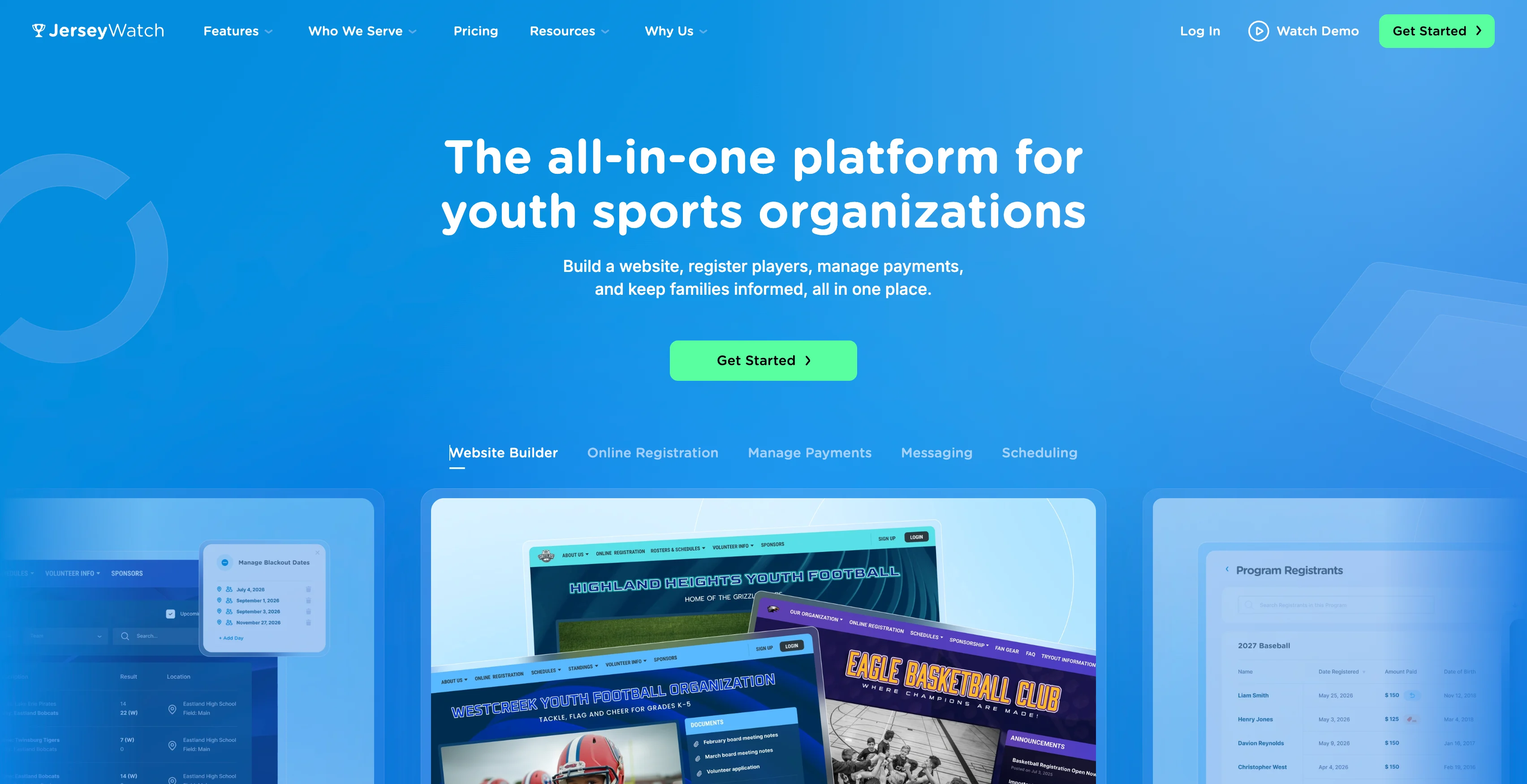 A screenshot of Jersey Watch's homepage