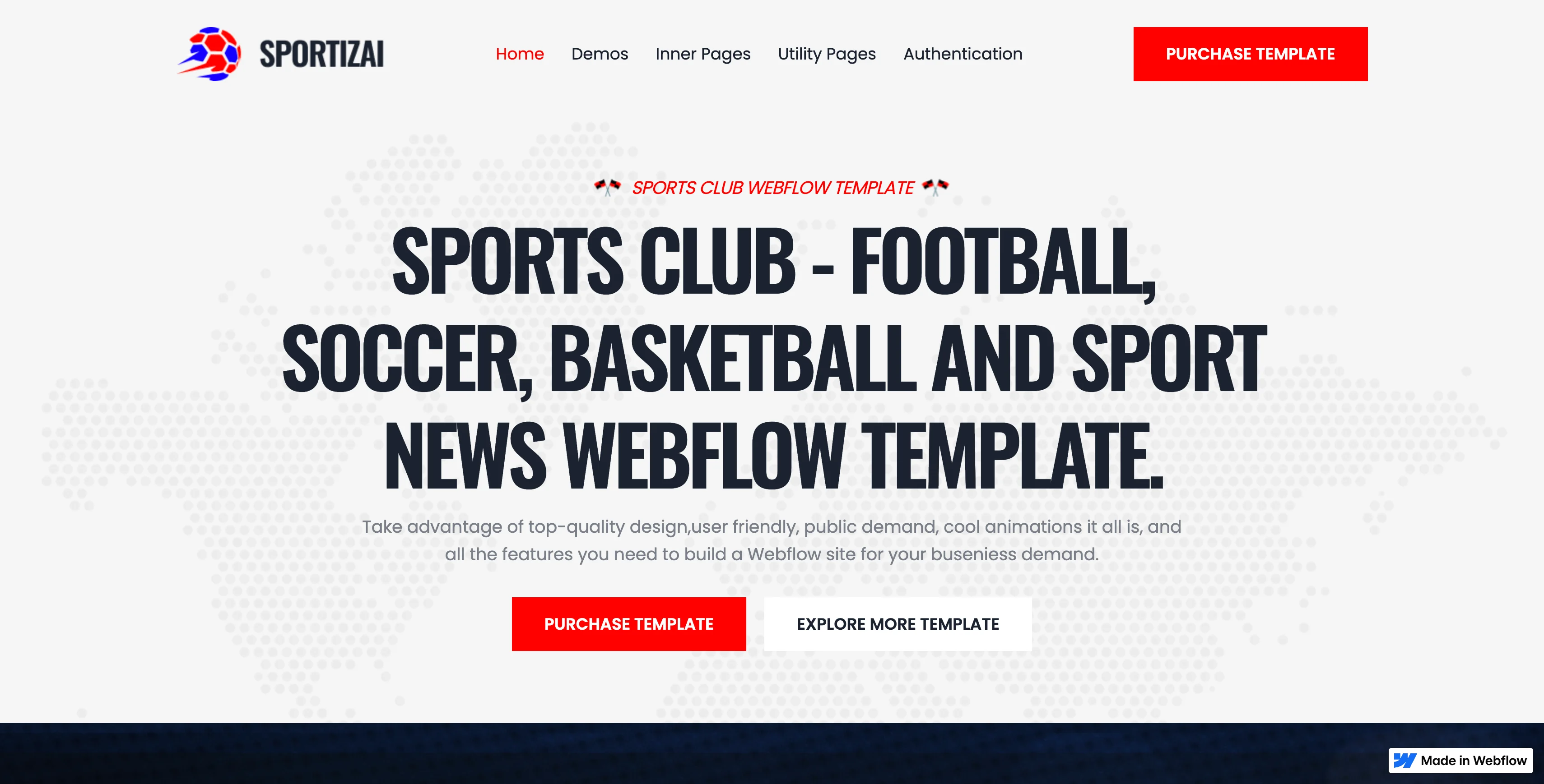 A screenshot of the Sportizai website template in preview mode