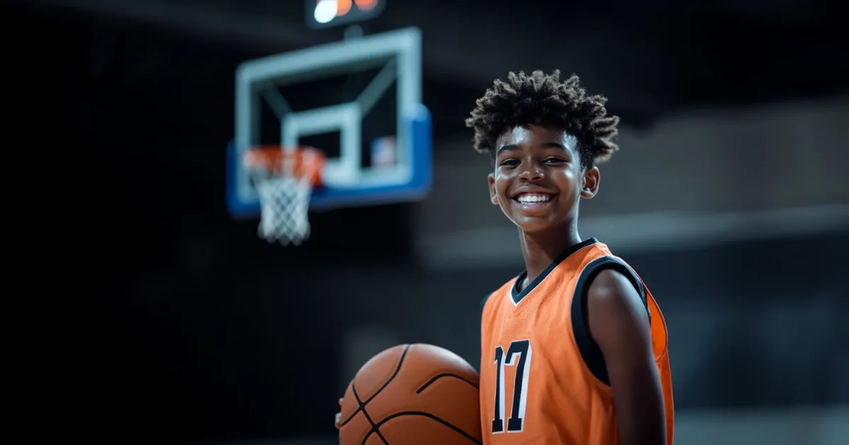 Youth basketball player holding a basketball