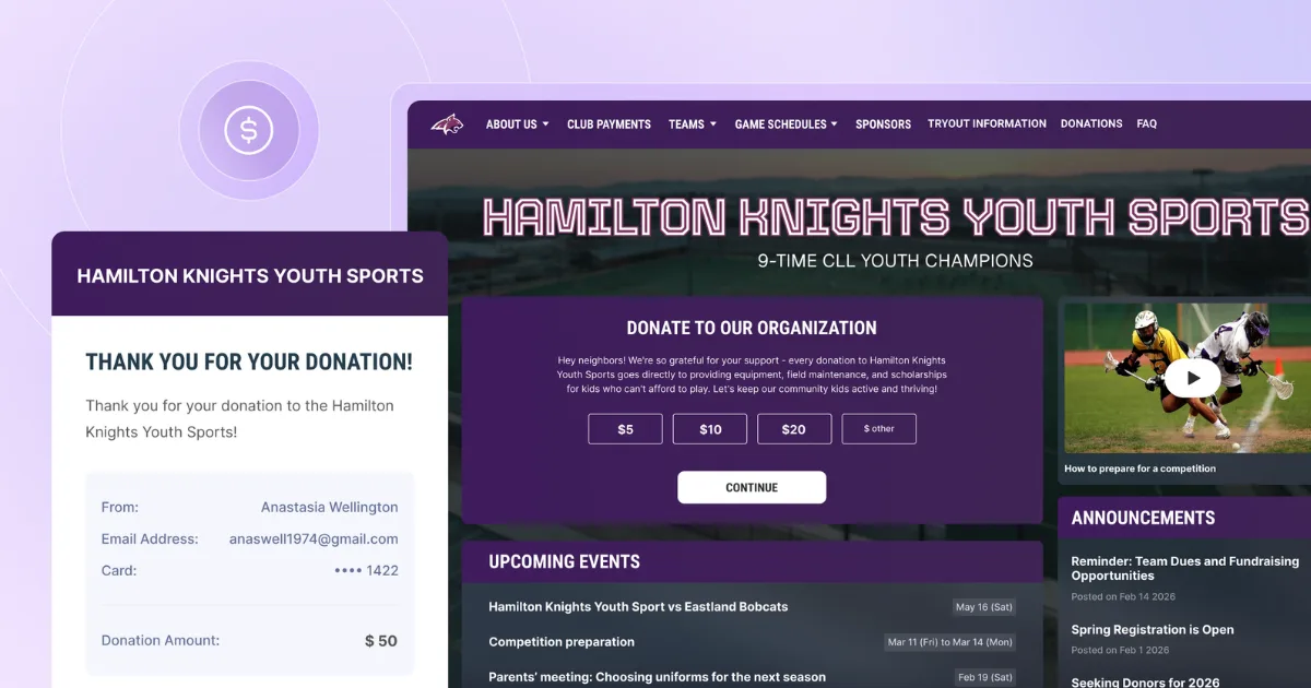 An illustration showing ways to collect donations on your youth sports website