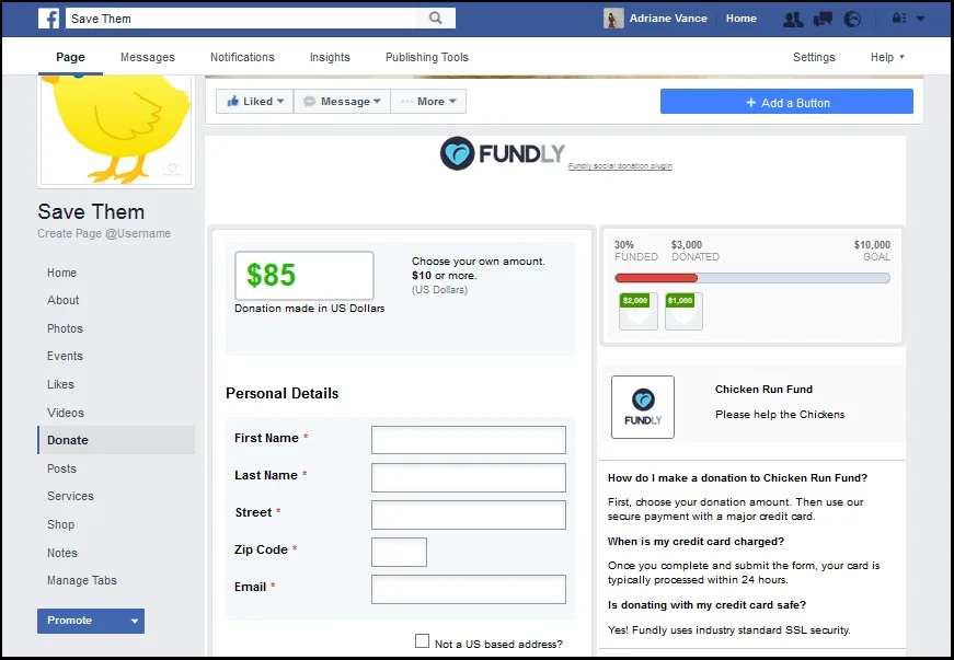Fundly Facebook integration for youth sports donations and fundraising