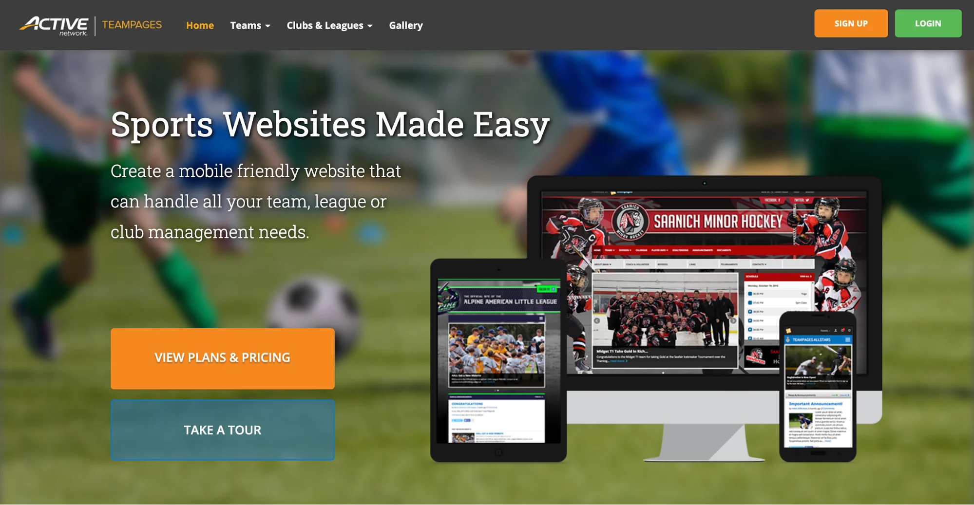 team pages sports website builder