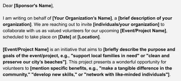 a sports sponsorship letter requesting volunteers