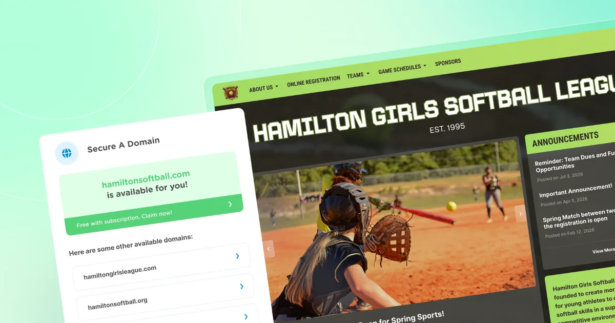 An illustration showing a youth sports website and a custom domain