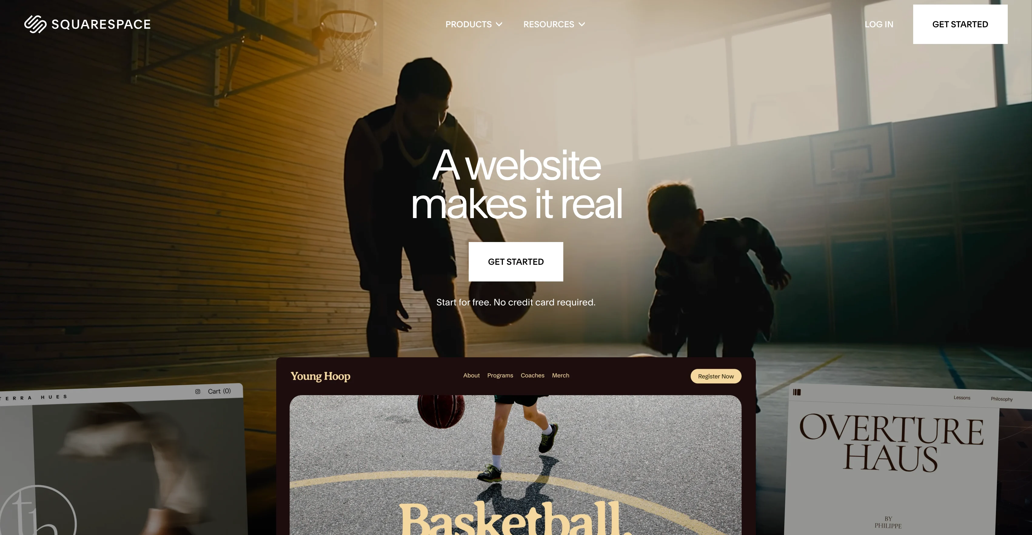 A screenshot of the SquareSpace homepage