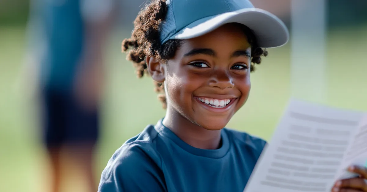 Youth athlete holding a "you made the team" letter