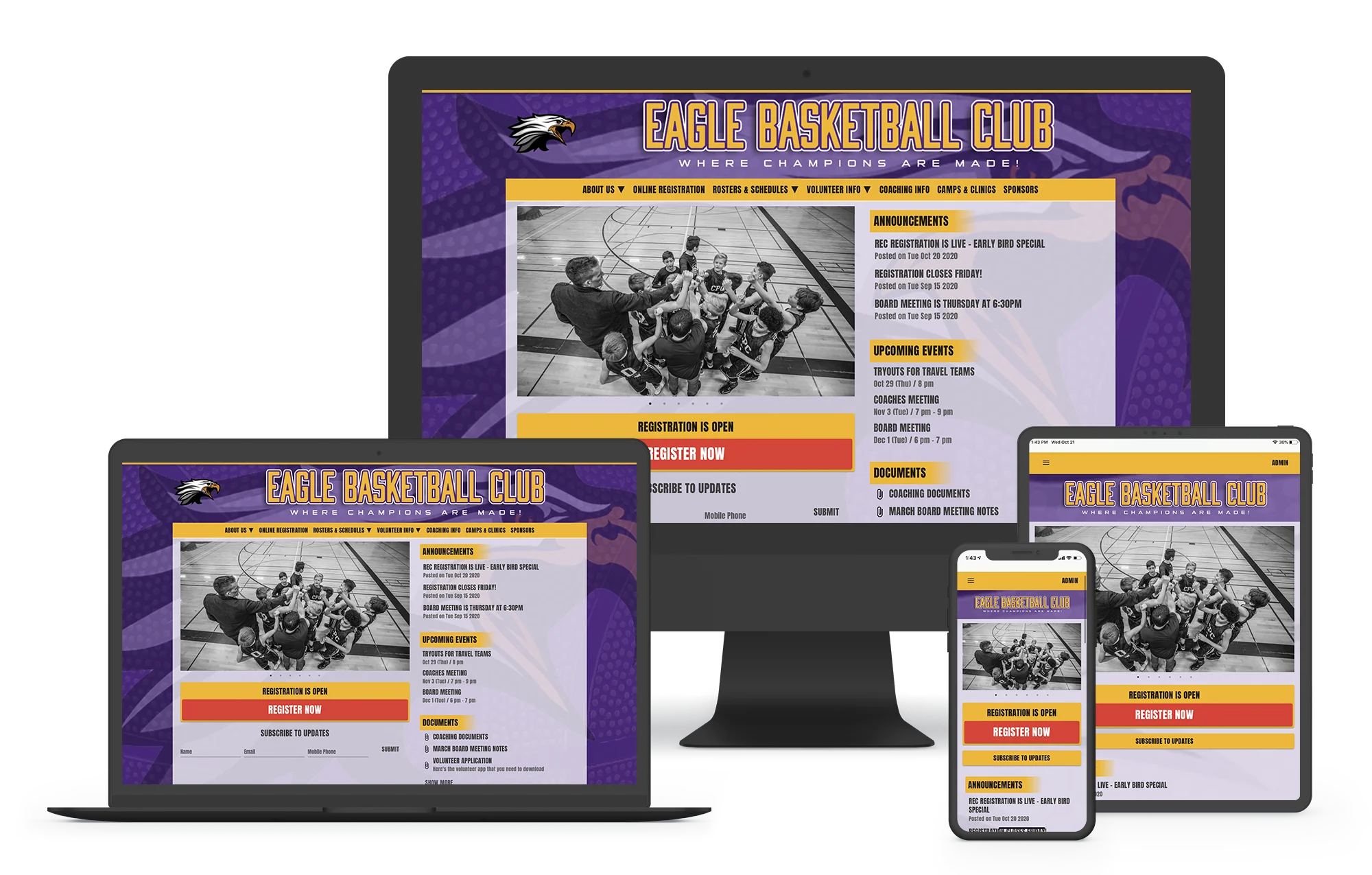 a basketball website builder for teams and leagues with online registration, scheduling, and webpage templates