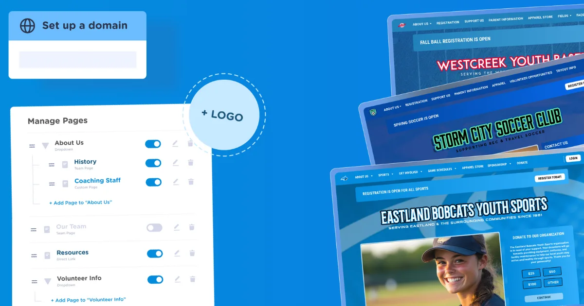 6 Best Website Templates hero image featuring example sports websites
