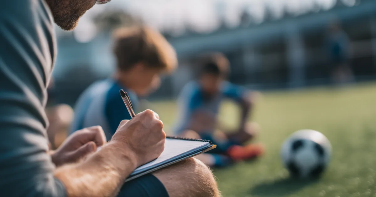 A youth sports parent signing a waiver during practice