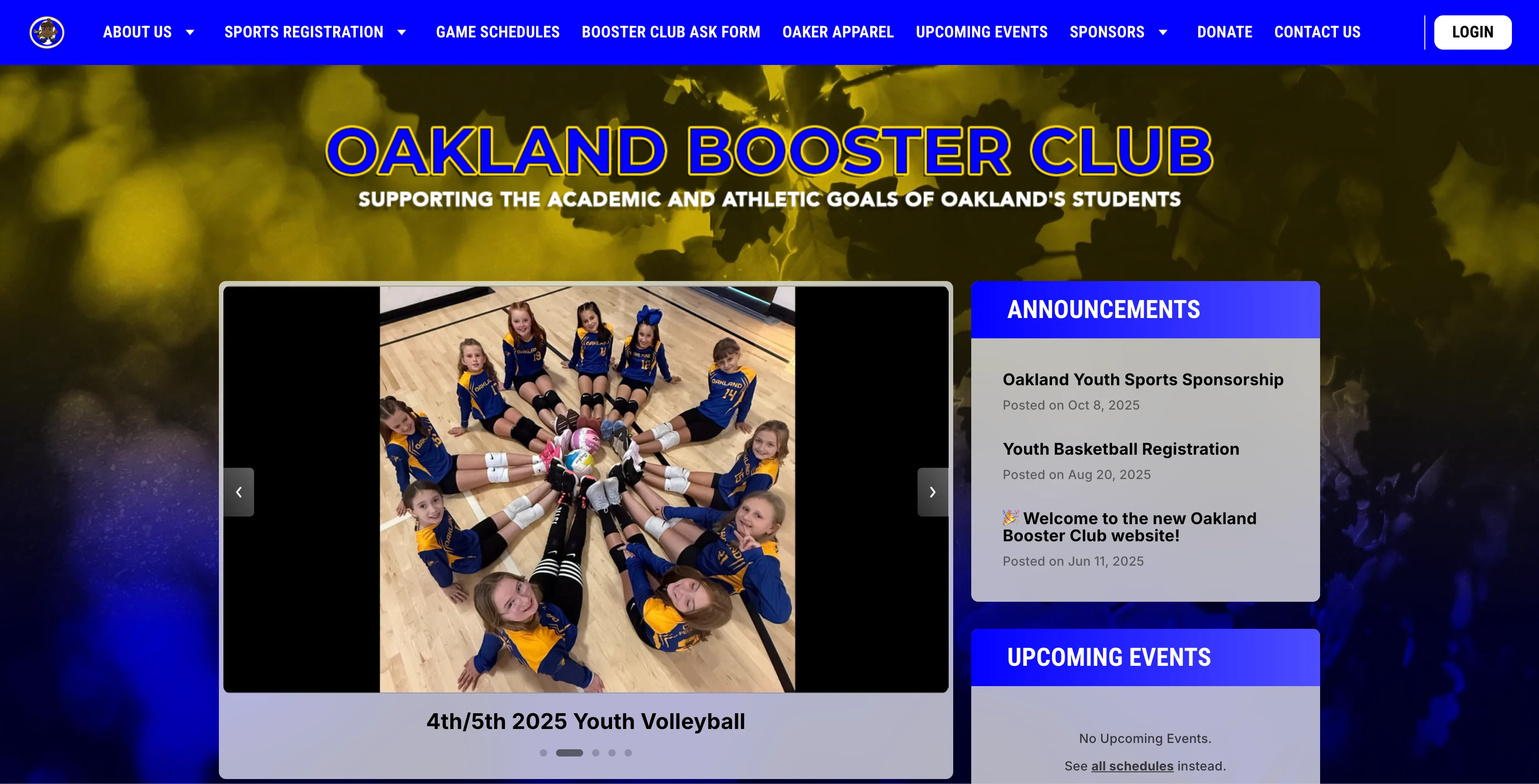 A high school booster club website built using Jersey Watch