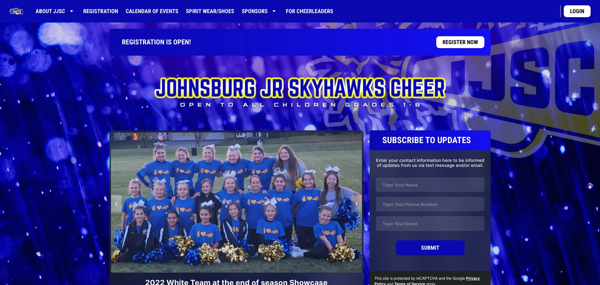 a website builder for cheerleading programs with online registration and schedules