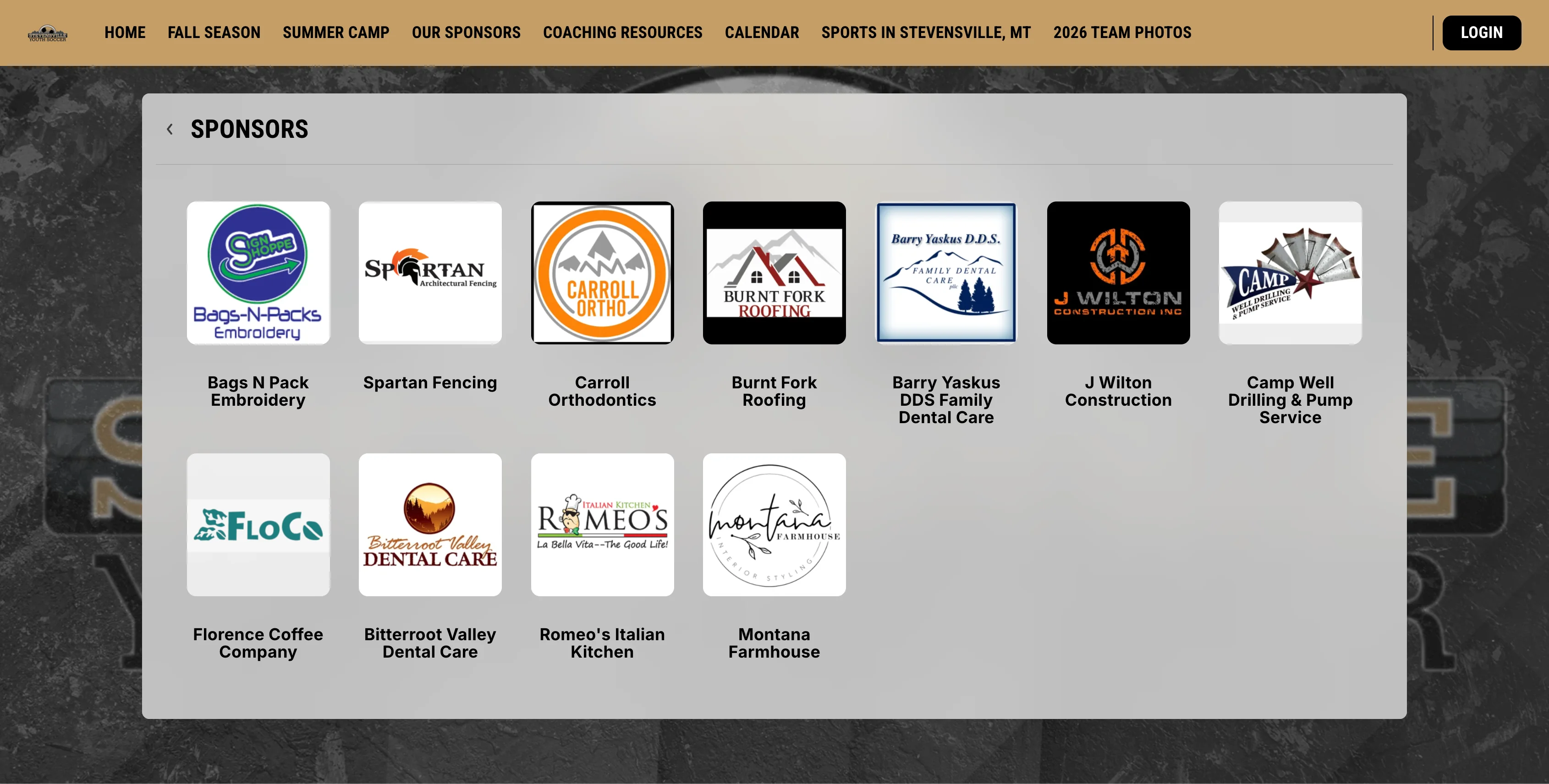 A screenshot of Stevensville Youth Soccer sponsors