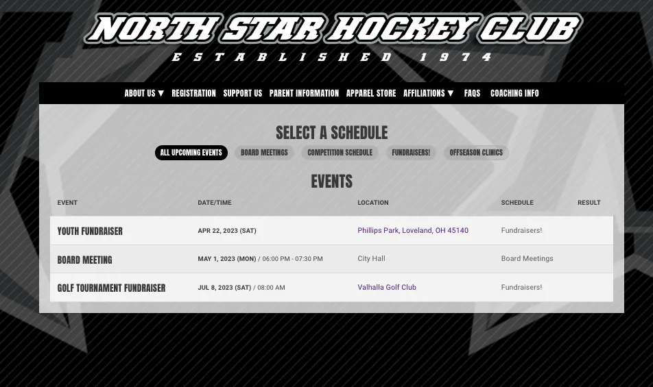 youth hockey event schedules