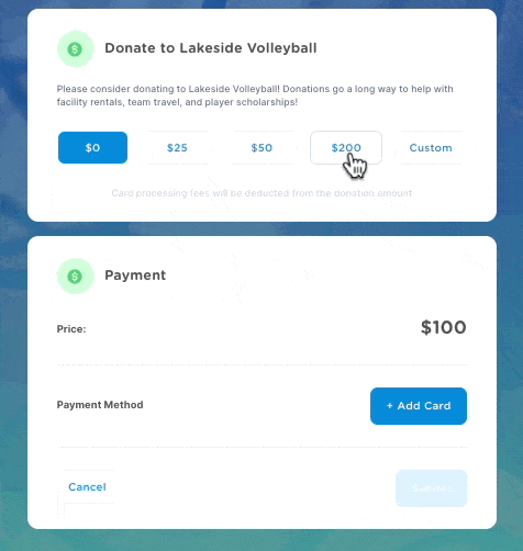 a donation to a volleyball club online