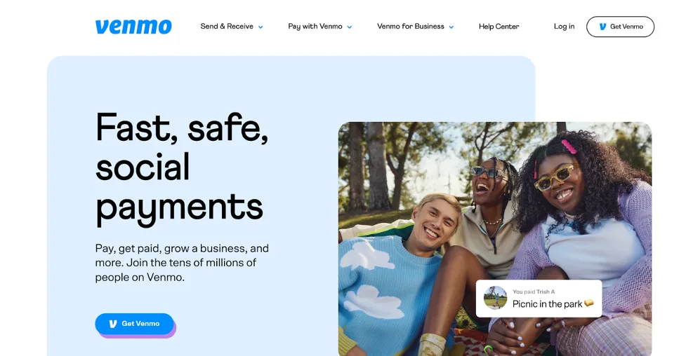 Screenshot of Venmo website