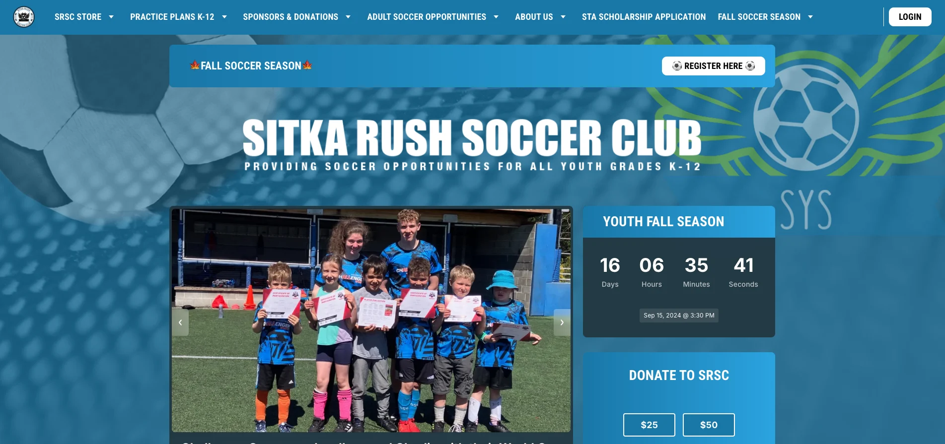 Team image on the Sitka Rush Soccer Club website