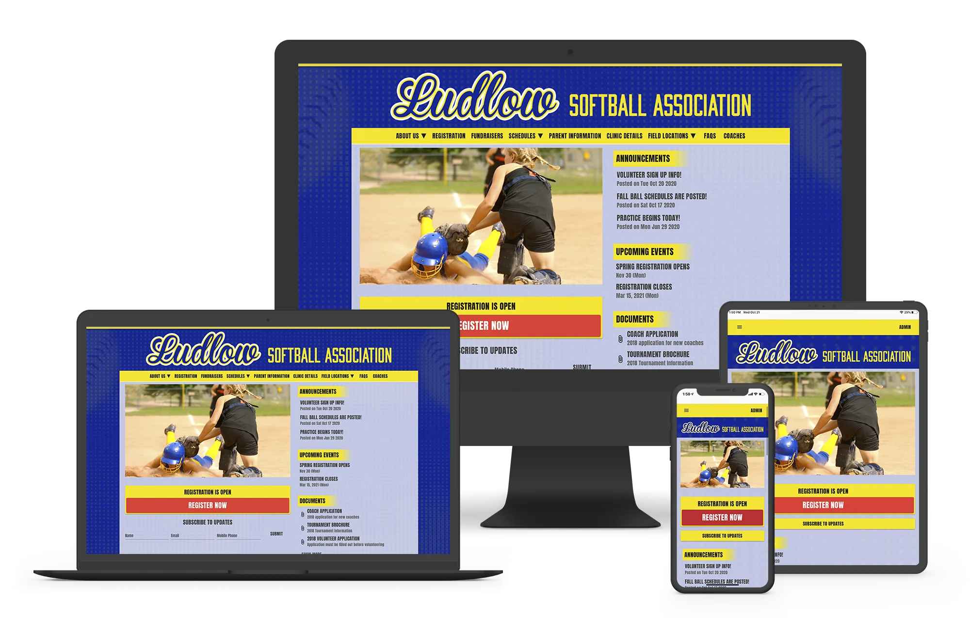a softball website builder with online registration and scheduling
