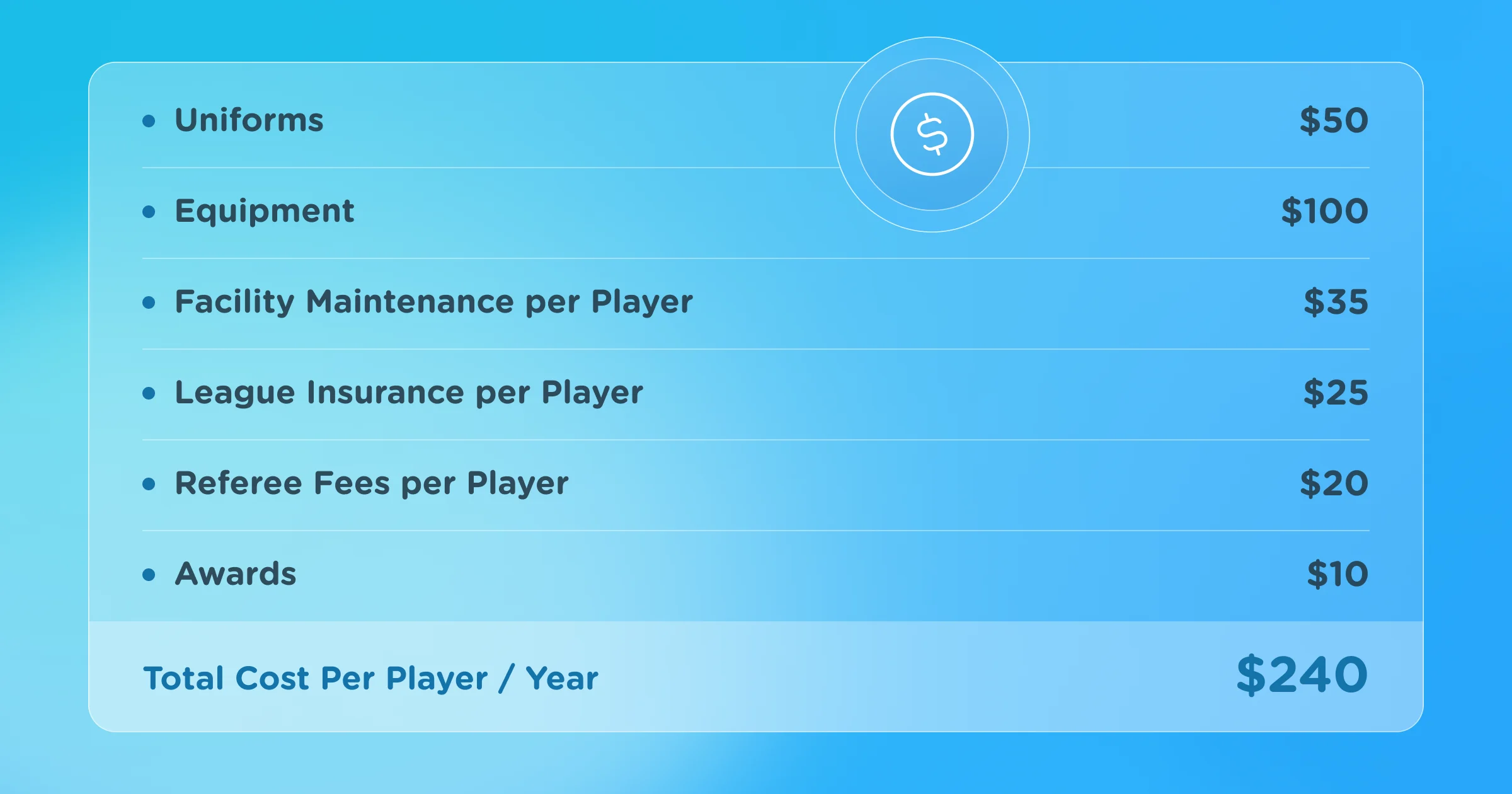 An illustration showing what expenses belong in a youth sports budget