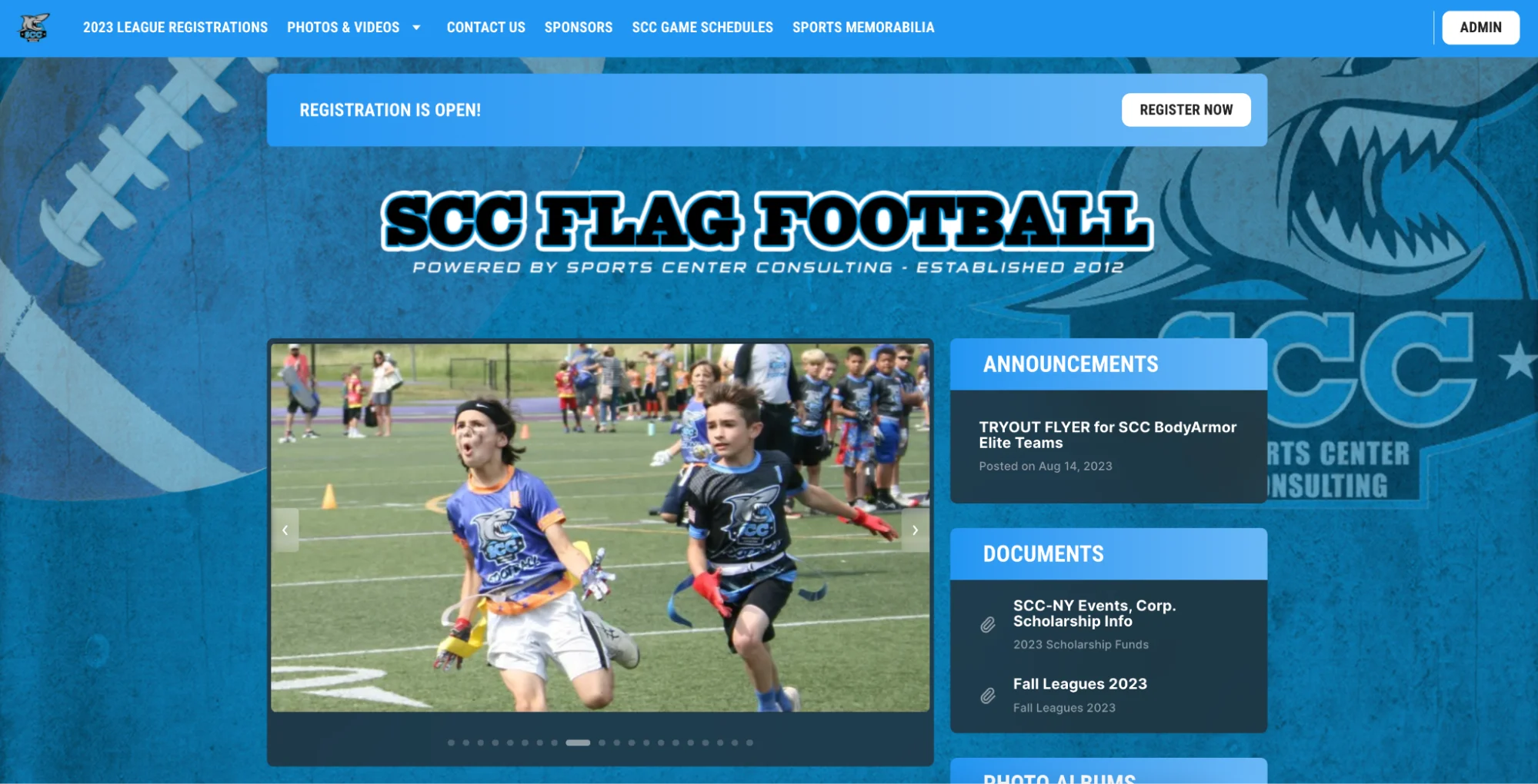 a youth flag football website built on Jersey Watch