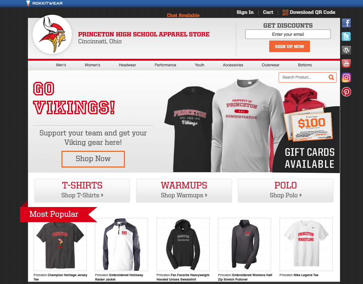 a Rokkitwear online apparel store for a high school sports team
