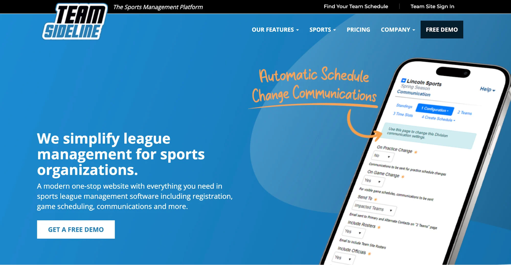 team sideline sports league management software