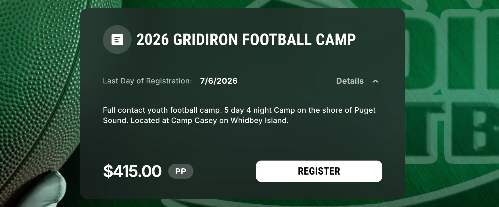 A youth football camp registration form
