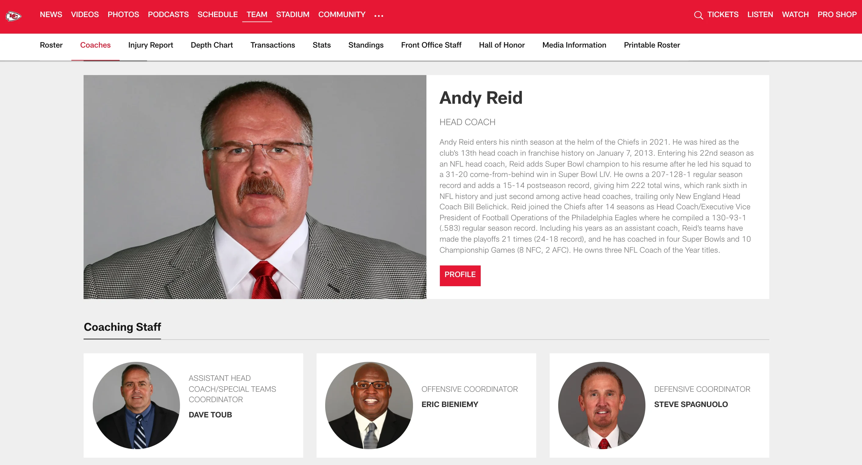 an image of the Kansas City Chiefs coaching staff on their website
