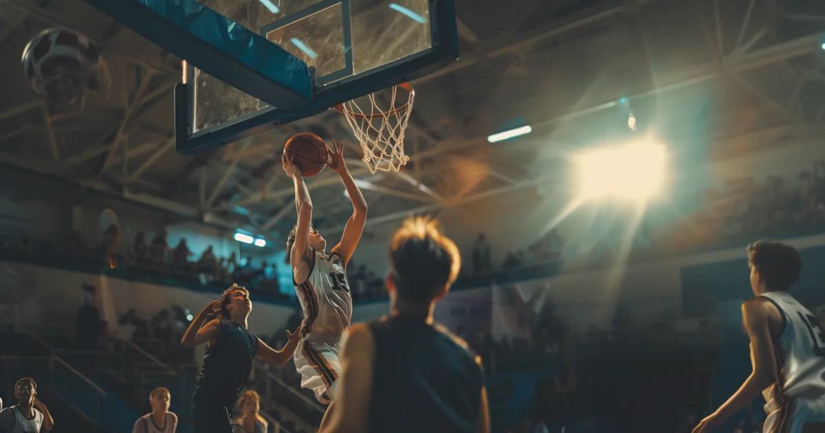 Youth basketball player making a point in a game