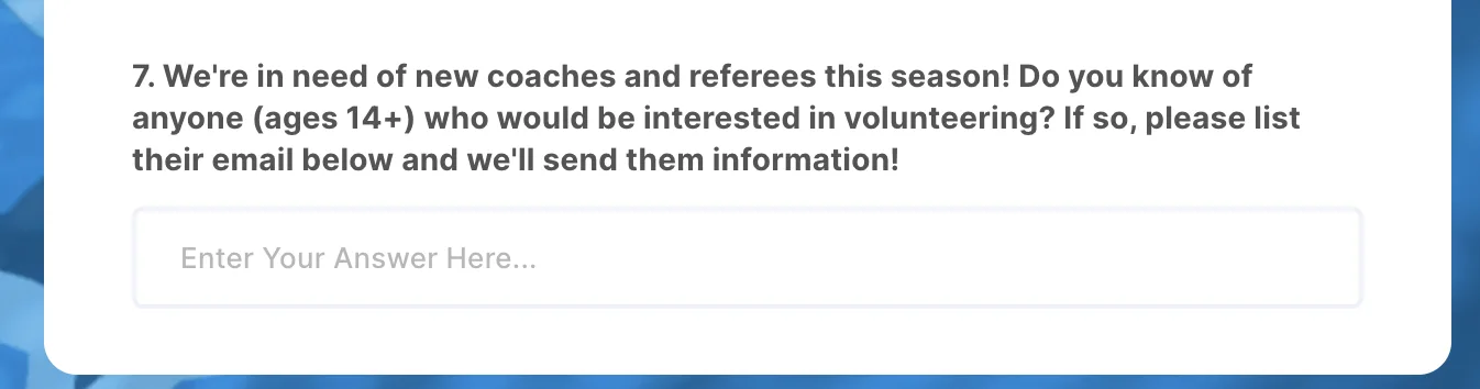 an online youth sports volunteer request