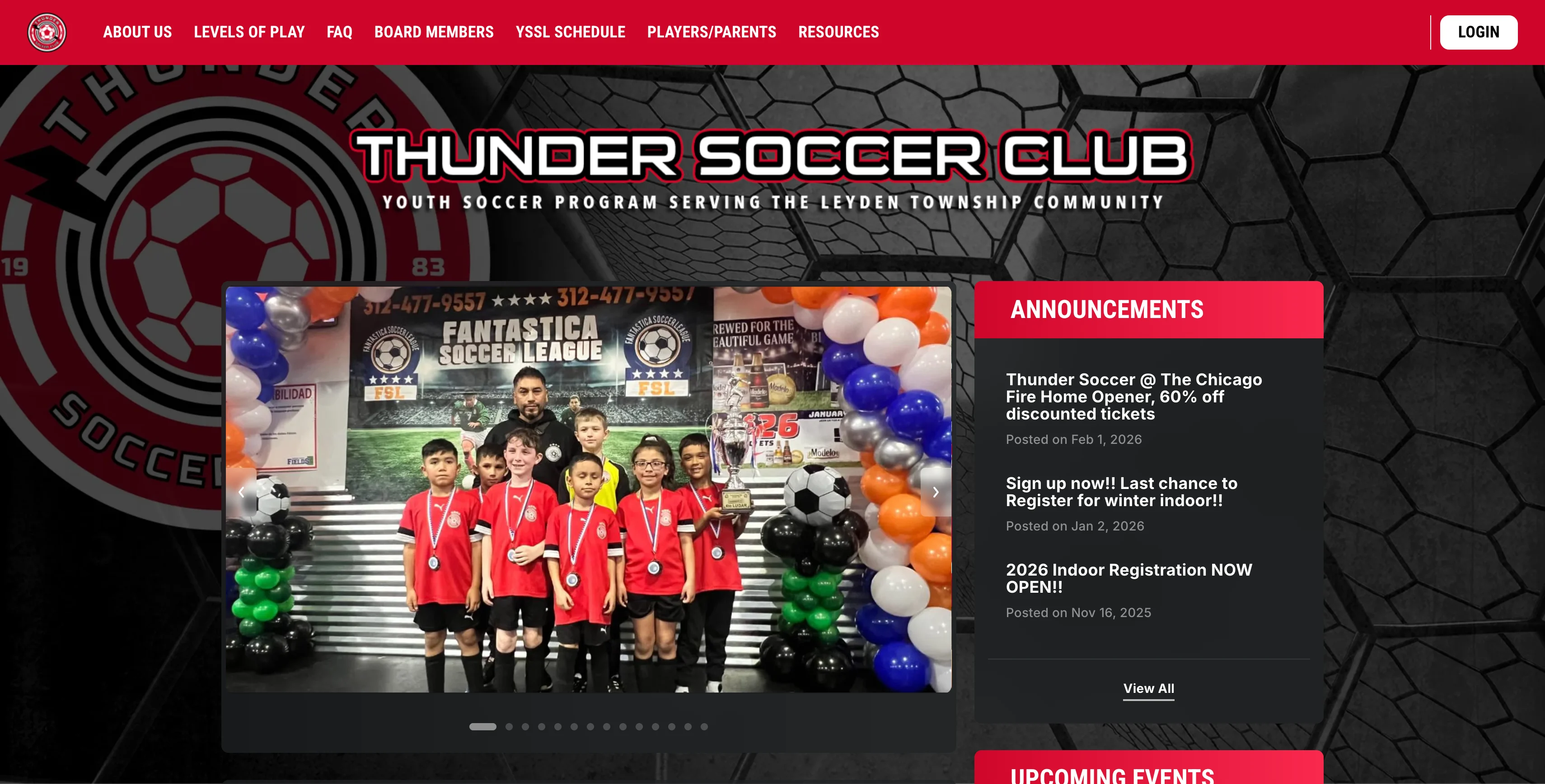 A screenshot of Thunder Soccer Club website