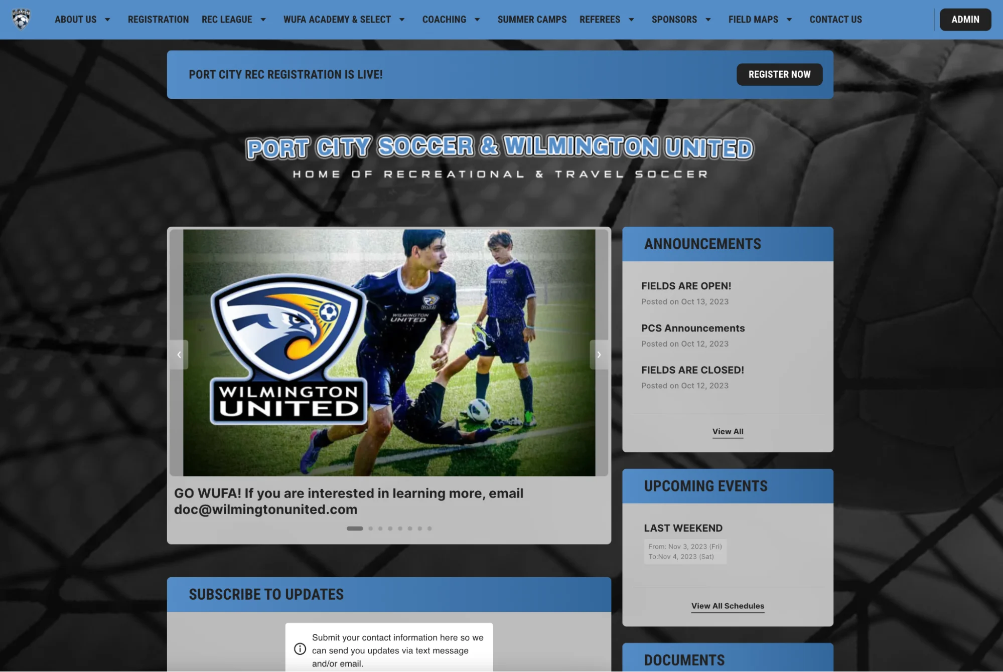 Example of soccer league website built on Jersey Watch.