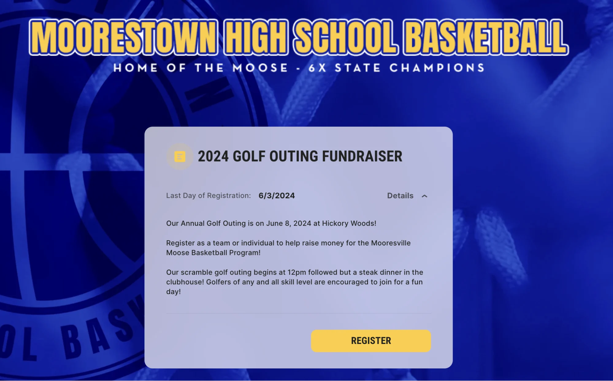fundraiser registration for a high school sports team