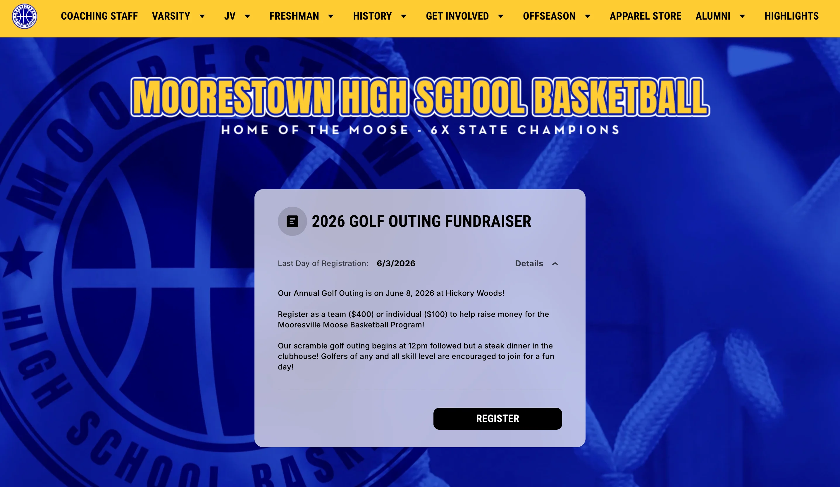fundraiser registration for a high school sports team