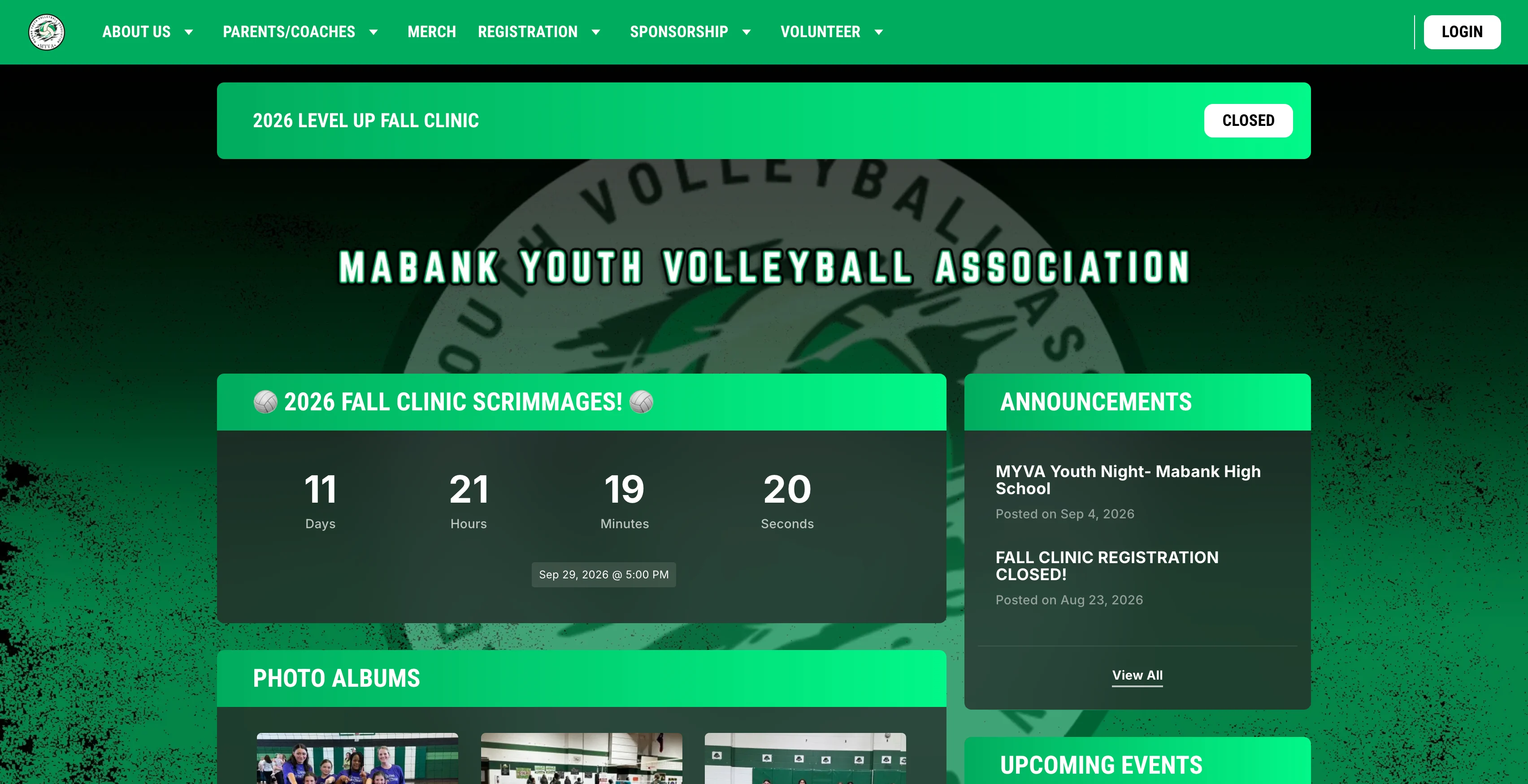 A screenshot of Mabank Youth Volleyball Association website homepage