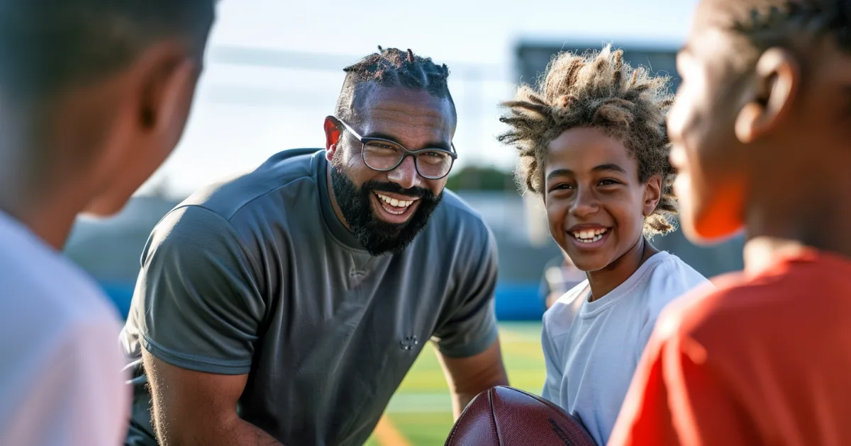 Youth sports coach and administrator working with youth athletes