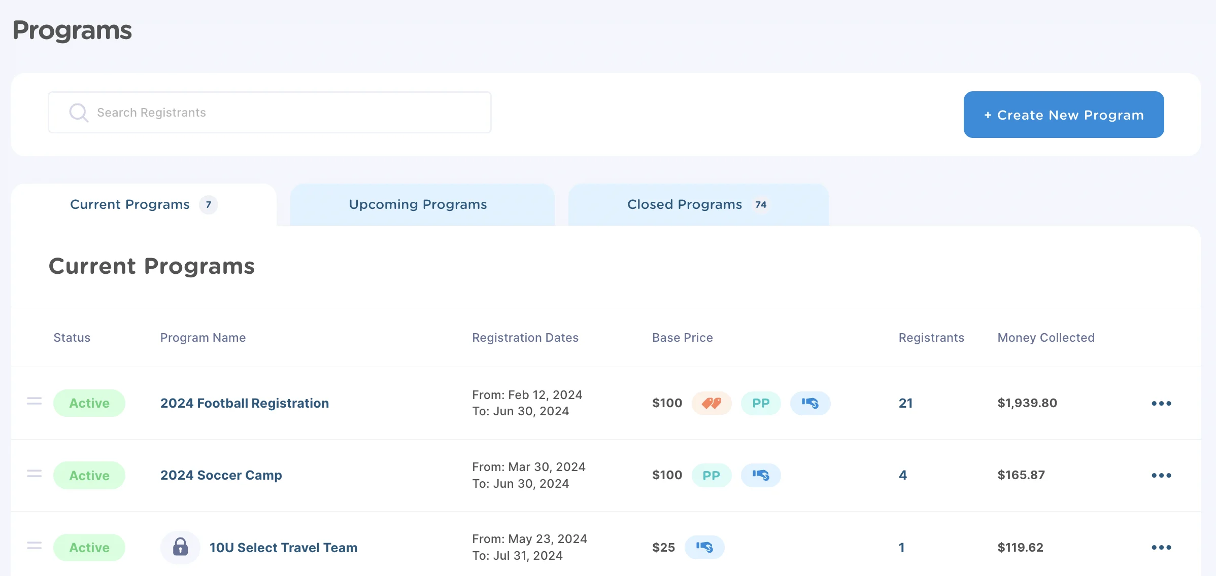 Online registration admin management tools