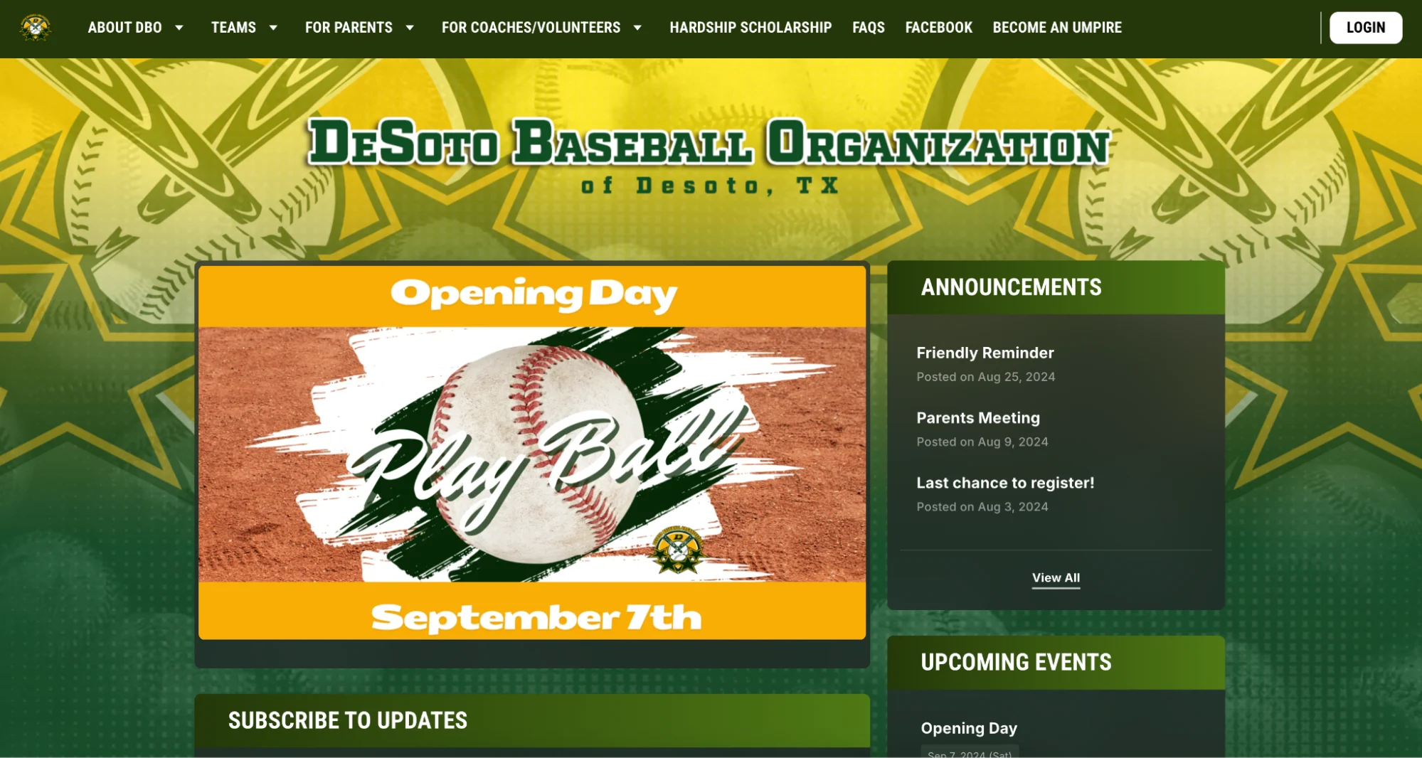 Screenshot of DeSoto Baseball Organization's homepage