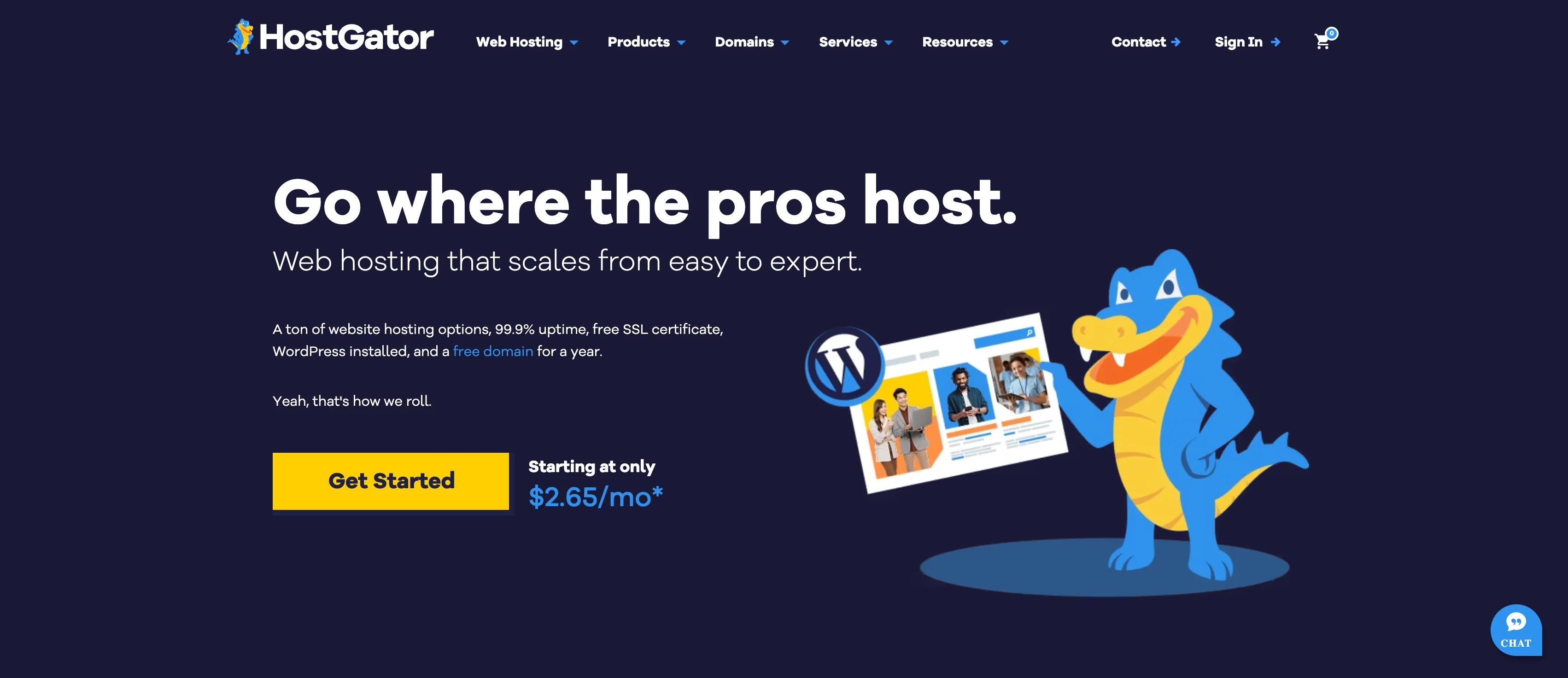 Screenshot of the HostGator homepage