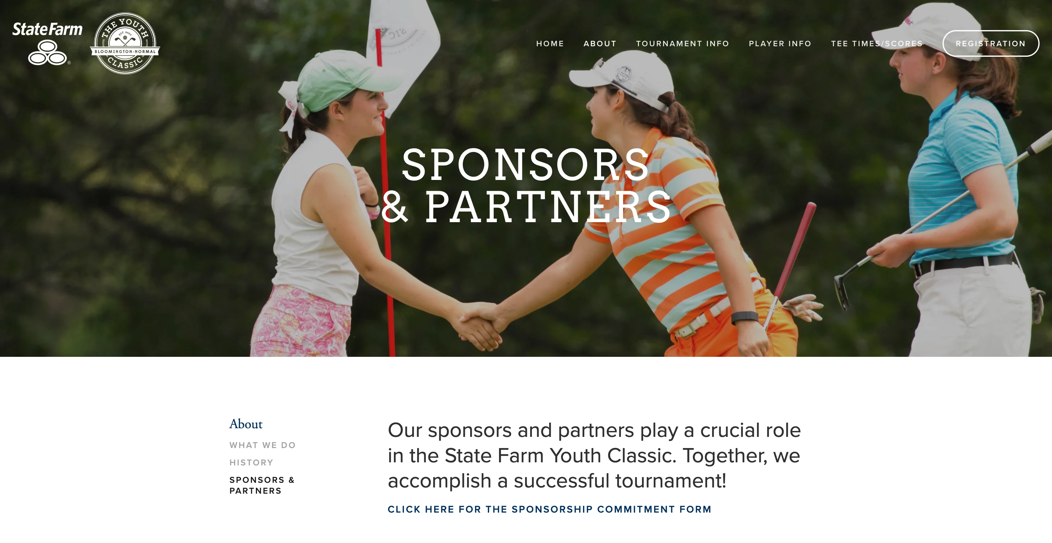 A screenshot of the sponsors page for the state farm classic junior golf tournament