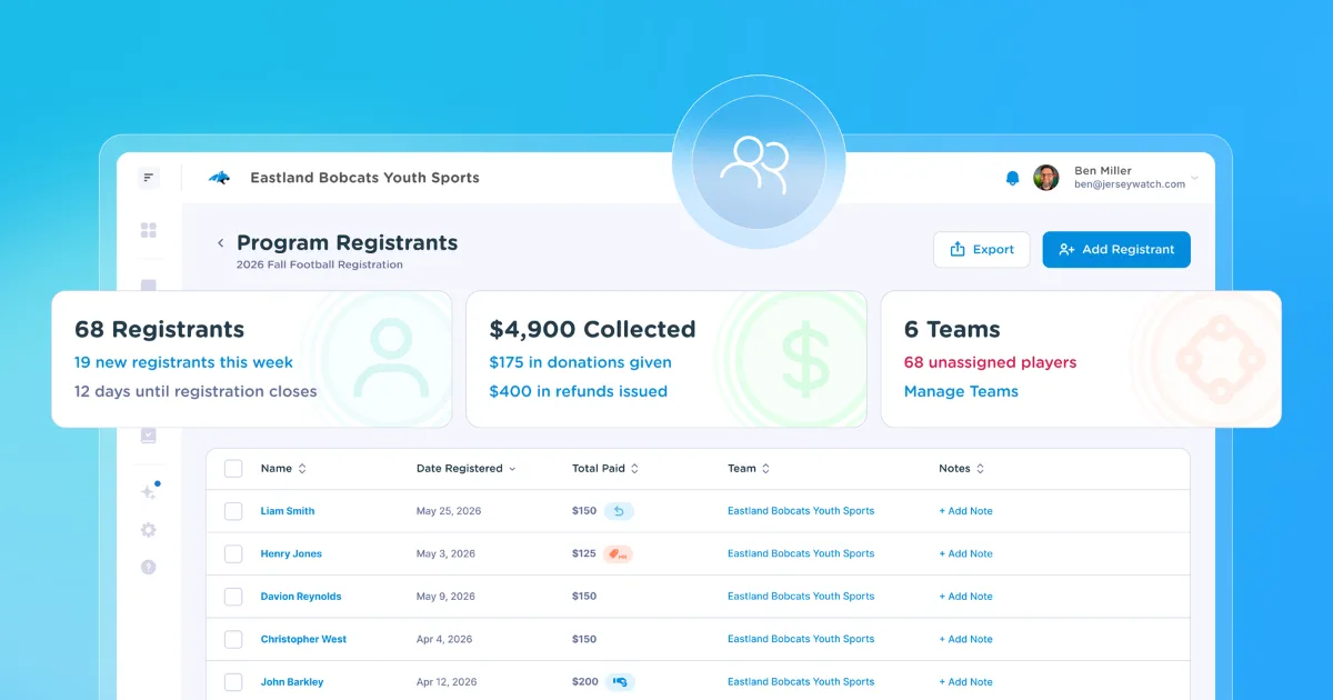 An illustration showing a tool to organize team rosters on Jersey Watch