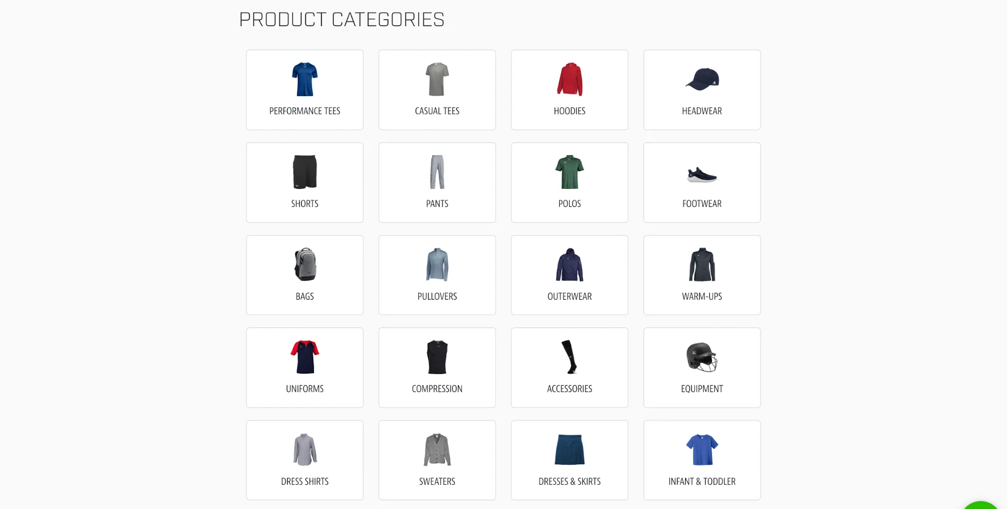 Screenshot of SquadLocker Product Categories