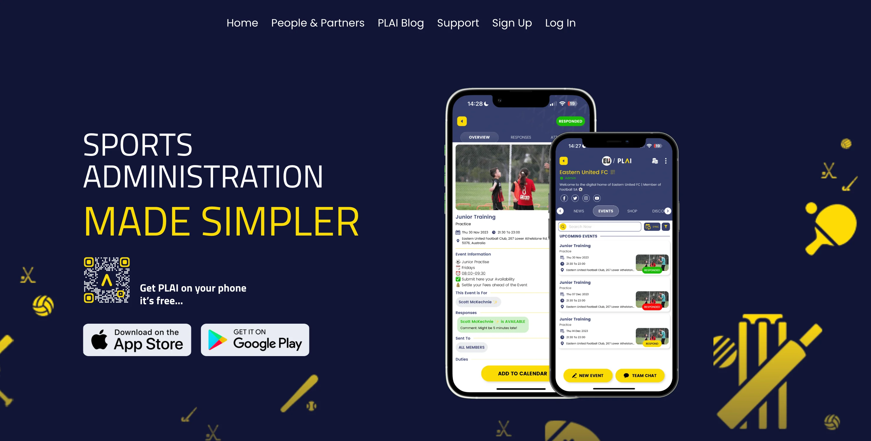 Screenshot of Plai Sport homepage