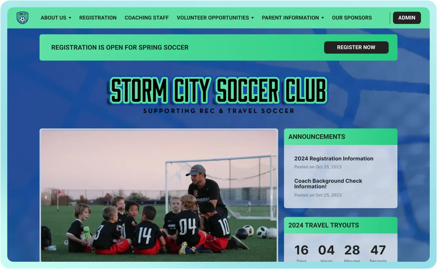 a youth soccer league website on jersey watch