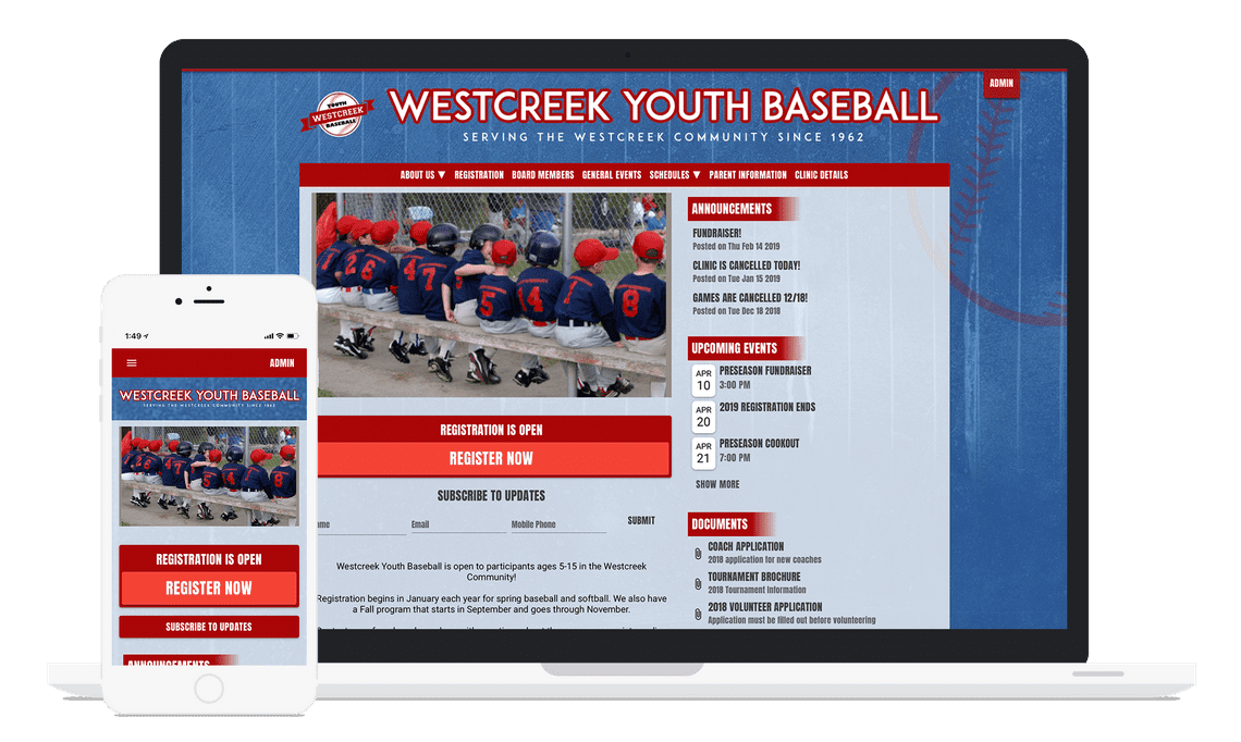 a mobile friendly website for a baseball league