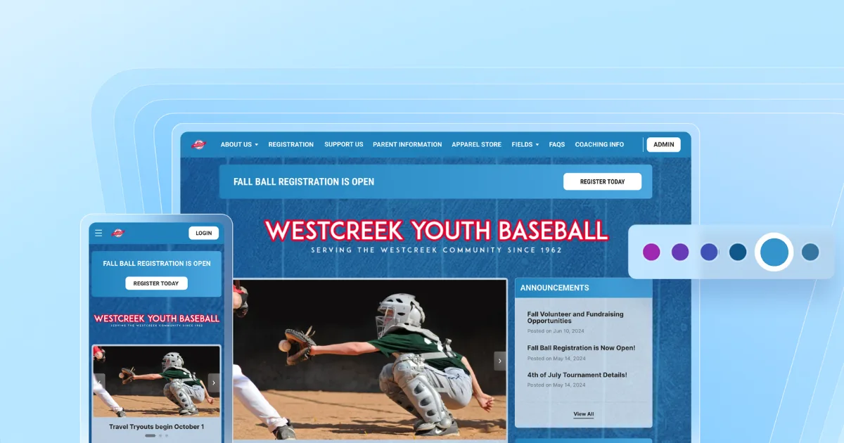 Mobile-friendly youth baseball website built using Jersey Watch