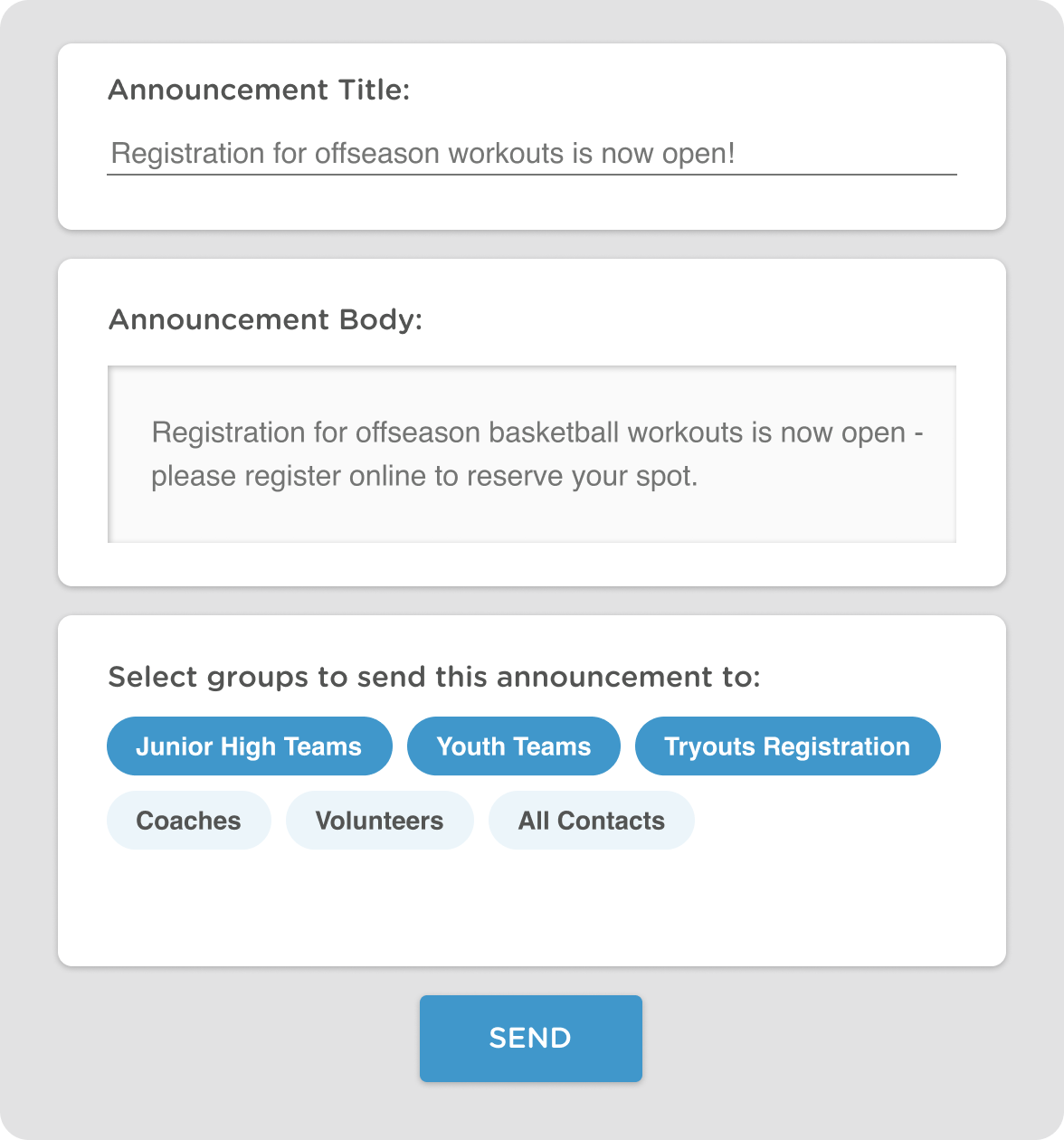 email and texting communication tools for basketball leagues and teams