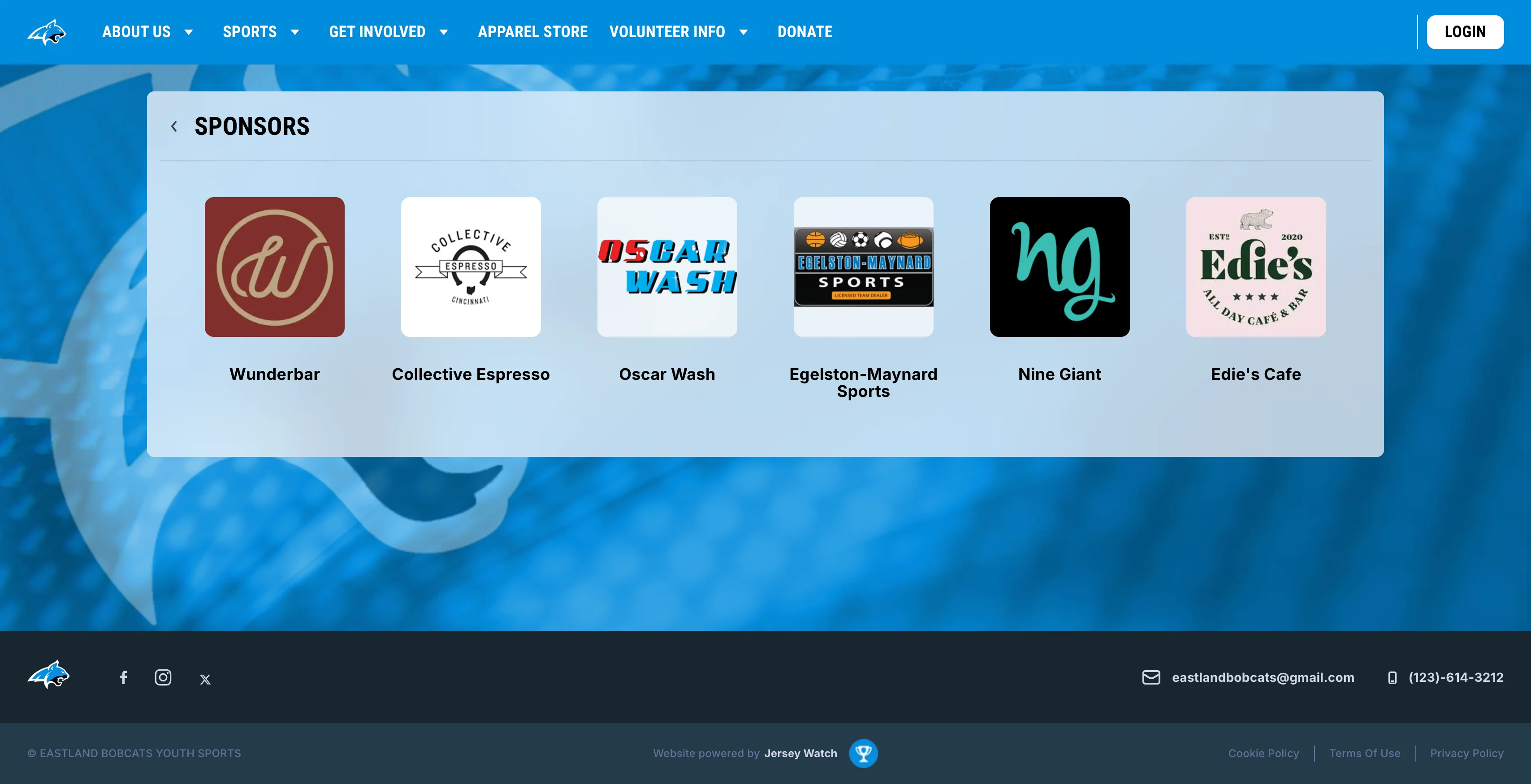 A screenshot of the Eastland Bobcats sponsor page displaying logos